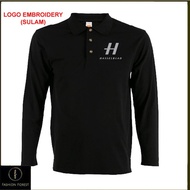 Cotton Lengan Panjang Long Sleeve collar T Shirt Logo Embroidery Sulam Hasselblad 907X X1D Camera