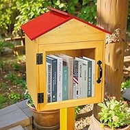 Outdoor Library Book Box Storage, Red Wooden Cabinet Little Literature Box for Neighborhoods Communi