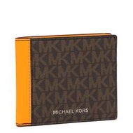 【W小舖】MICHAEL KORS MK 深咖啡橘防刮PVC皮革 男夾 短夾 皮夾 錢包~M63821