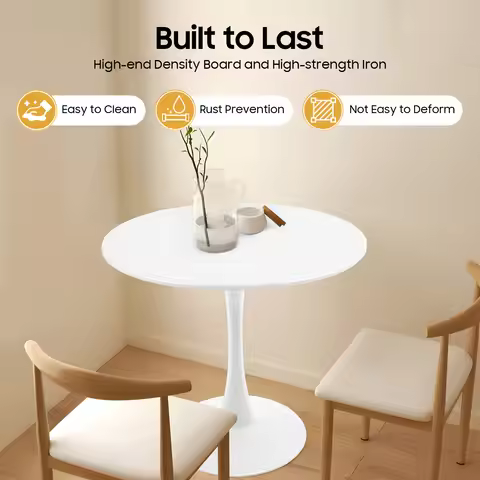 Round White Tulip Dining Table, 31.5inch Modern Tulip Dining Table Round Shape with Modern Pedestal 