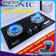 Isonic Double Burners Glass Stove Glass Built In Hob Dapur Gas Kaca Tanam Kabinet