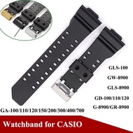 16mm Watch Strap with H Style Buckle for Casio G Shock GA-100 110 GD-100 G-8900 GLS-100 8900 Waterproof Rubber Men's Bracelet Replacement