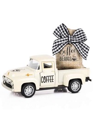 咖啡館咖啡裝飾金屬卡車,配有咖啡豆麻布袋,復古皮卡車,用於農家咖啡站家用咖啡桌面裝飾