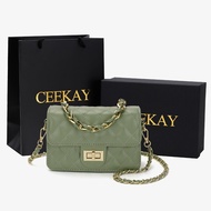 Fashionable Microfiber Synthetic Leather Crossbody Bag with Diamond Grid and Chain Pattern by Ceekay