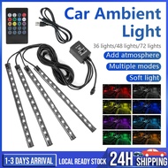 Car RGB LED Light Strips USB Interior Atmosphere Decorative Foot Lamp Remote Control Sound Sensor Li
