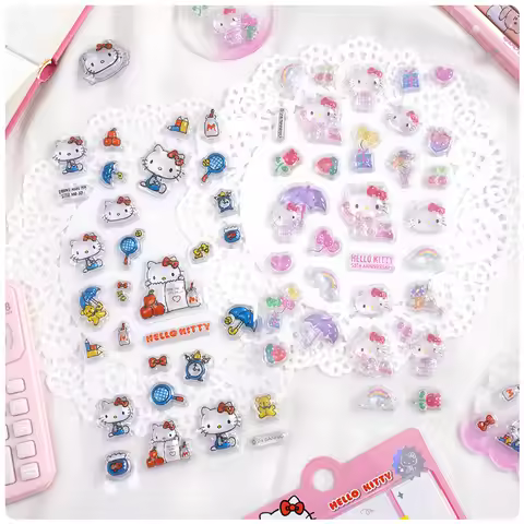 Japanese Cute Hello Kitty KT Cat 3D Relief Crystal Stickers Children's Cartoon Decorative Stickers P