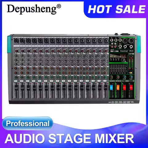 16 Channels Audio Sound Mixer Depusheng MG16 Mixing DJ Console USB with 48V Phantom Power 256 DSP Ef