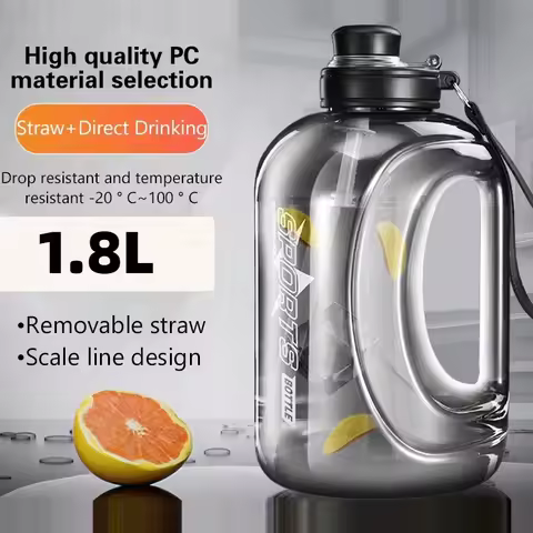 1.8L 60oz Sports Water Bottle with Straw Portable Gym Cycling Cup for Camping Travel Drinking Bottle