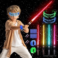Sanke Children Luminous Light Sword Set-4 Retractable Light Swords, 7 Colors Japanese Sound Effects,