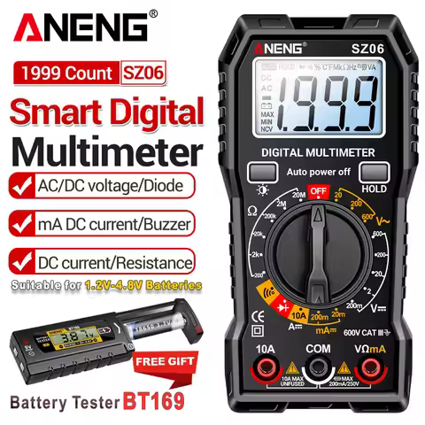 ANENG SZ06 Digital Multimeter 2000 Counts Anti Burn Voltage Tester With Free BT169 Battery Checker M