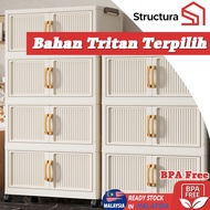 [ Bahan TritanPP ] Storage Box Cabinet Foldable Stackable Organizer Large Capacity Double Door Cloth