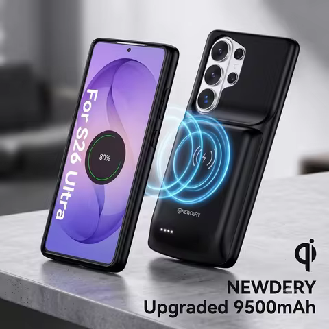 NEWDERY 9500mAh Battery Case for Samsung Galaxy S26 Ultra Upgraded Qi Wireless Charging Power Bank C