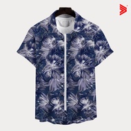 KEMEJA KATUN Tiagan99 Men's Hawaiian Abstract Print Shirt Short Sleeve Oversize Casual Navy Cottonbi