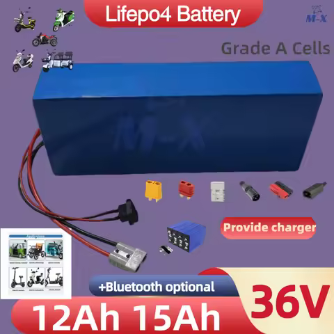 A+ Rechargeable Battery 36V 12Ah 15Ah Lifepo4 Battery Pack with 20A BMS for 300W 500W 600W 700W Two 
