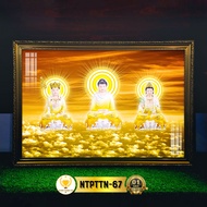 Tranh Treo Phòng Thờ Ta Bà Tam Thánh Ngồi Có Đèn CHÂN THIỆN MỸ Treo Tường Trang Trí Bàn Thờ Phật NTP