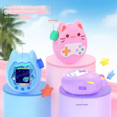 Compatible with Tamagotchi Paradise / Pix Silicone Case, Cute Cat Design Soft Protective Cover with 