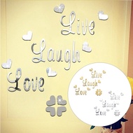 DIY  LIVE LOVE LAUGH Heart  Pattern Acrylic Mirror Effect Sticker Wall Sticker For Home Decoration