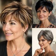 P4/27 Highlight Pixie Cut Human Hair Wigs With Bangs 6 Inch 150% Density Straight Haircut For Women 
