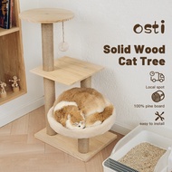 Osti Solid Wood Cat Tree Cat Tower Triple Jump Activity Center with Round Soft Mat &amp; Scratching Post