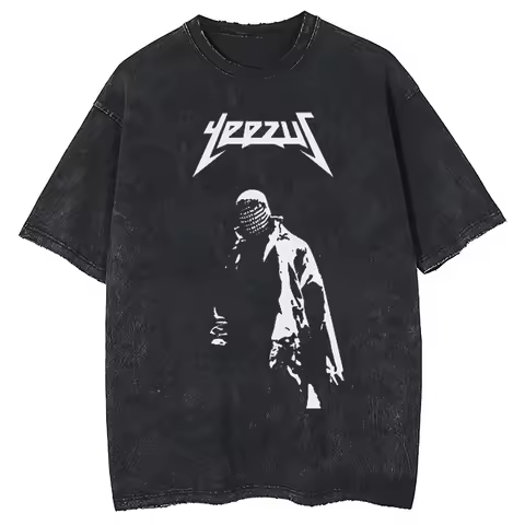 Hip Hop Fashion Short Sleeve Top Streetwear Rapper Kanye West Tour Washed T-shirt Summer Men's and W