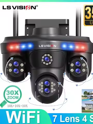 LS VISION 10K Home Security WiFi Camera 7 Len Four Screen three-PTZ len with 10X Zoom CCTV 35MP Wire