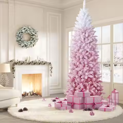 Tacleekii 6FT 7.5FT Pencil Christmas Tree Artificial Slim Xmas Trees Skinny Christmas Tree Decoratio