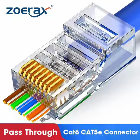 ZoeRax RJ45 Cat5e Cat6 Pass Through Connectors EZ to Crimp Modular Plug for Solid or Stranded Networ