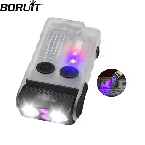 BORUiT V20-1 Keychain EDC LED Flashlight Portable Mini Torch Type-C Rechargeable Work Light 365nm UV