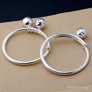 Silver Bracelet Wholesale Pure Silver Ethnic Style Plain Silver Bell Silver Jewelry Bracelet Push St