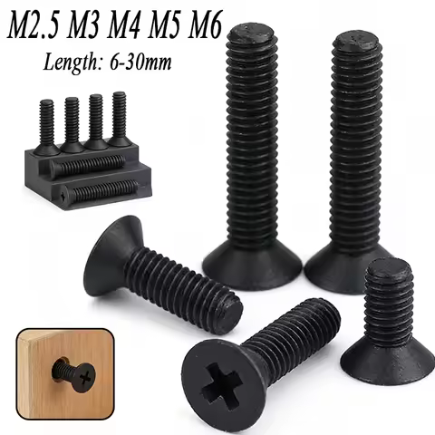 100/50pcs Nylon Screw M2.5 M3 M4 M5 M6 Flat Head Phillips Countersunk Head Black Machine Screw Assor