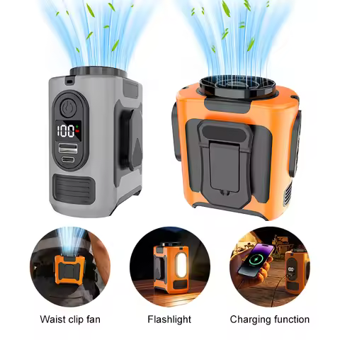 15000mAh Portable Waist Fan Hanging Neck Fan 5 Speed Strong Wind with LED Lighting for Sports Courie