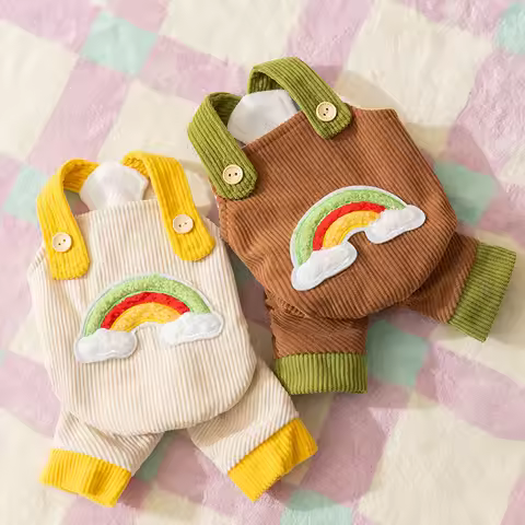Puppy Kitty Rainbow Patch 4 Leg Fleece Lined Clothes Pet Winter Corduroy Outfit Dogs Cats Christmas 