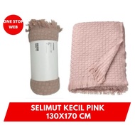 IKHONM30530 Small Pink Woven Blanket 130x170cm Polyester Throw Sofa Bed Cover