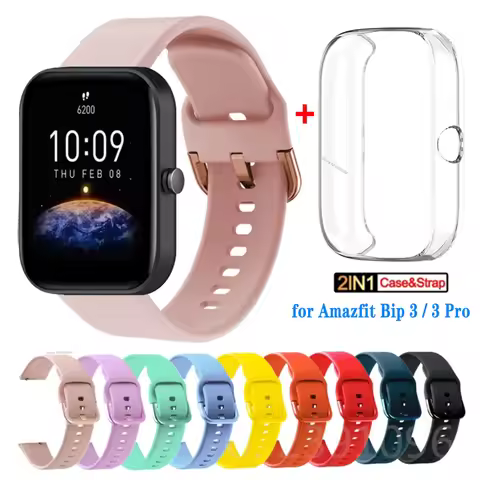 Silicone Strap + TPU Case for Amazfit Bip 3 Pro Smart watch Strap Bracelet for Huami Amazfit Bip 3 W