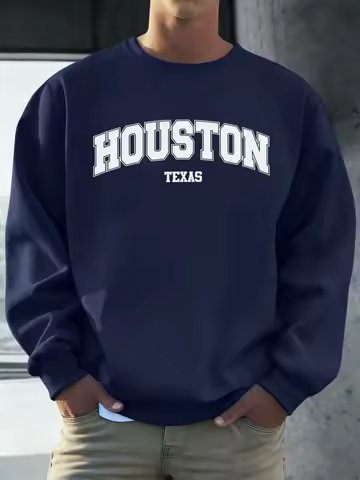 Houston Texas Art Letter Prints On Clearance Sale Pullovers Men O-Neck Autumn Sweatshirts Casual Com