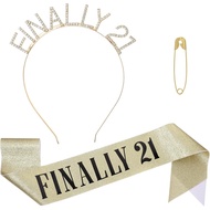 Finally 21 Birthday Sash and Rhinestone Crown, 21st Birthday Headband Kit Birthday Party Decoration