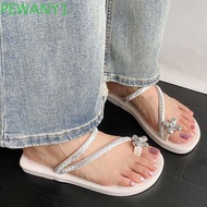 PEWANY1 Bright Rhinestone Flip-flops, Anti-slip PU Silver Flip Toe Slippers, 38-39 Yard Soft Flower 