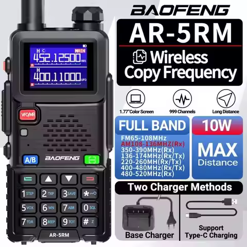Baofeng AR-5RM 10W High Power Air Band Walkie Talkie AM FM UV-5RH NOAA Long Range Ham Radio with 6 B