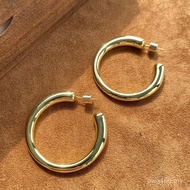 French Irregular Large Circle Classy Minimalist Style Mirror Brass Polished Earrings High-End Fashio