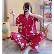 Cartoon Fashion Korean Cotton Pajama Short Sleeve With Long Pants Sleepwear For Women