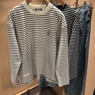 9AD8 Moncle * Autumn Winter Men's Fashion Casual Striped Long-Sleeved T-Shirt Trendy Bottoming Shirt