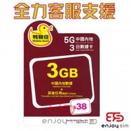 鴨聊佳【中國內地】【3GB / 3日】5G/4G/3G 無限上網卡數據卡SIM咭