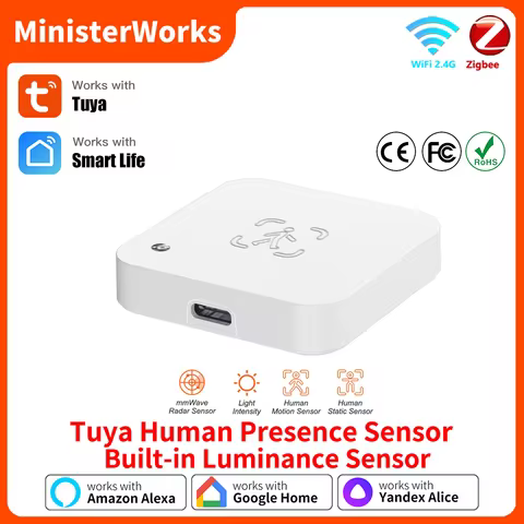 Tuya Zigbee or WiFi Human Presence Sensor 5.8G MmWave Radar Detector With Luminance Sensor For Smart