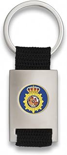 Key Ring with Spain Policia Nacional Shield in Teardrop Embossing on Metal Chrome Matt β Robust Nylo