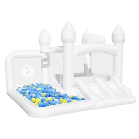 White Indoor Bounce House for 2-6 with Slide Toddler Bouncy Castle Inflatable 11ft L x 9.7ft W x 8ft