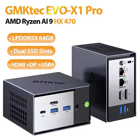 GMKtec EVO-X1 Pro AI Mini PC Ryzen AI 9 HX470 Radeon 890M Triple Display HDMI+DP+USB4 Dual 2.5G LAN 