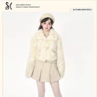 เสื้อแจ็คเก็ตสั้นผ้าขนเทียมลายพรางสุดน่ารักสำหรับผู้หญิงในฤดูหนาว SASSY MOODY แบรนด์เนม คอปกปิด ปกติ