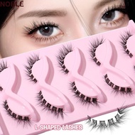 NOBLE 5 Pair L Curl False Eyelashes, 3D Full Strip Cat Eye Fake Lashes, Reusable Long Winged Oblique