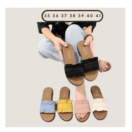 Fashion Pleated Suede Women Flat Slippers Selipar Kasut Perempuan / Selipar Flat Perempuan