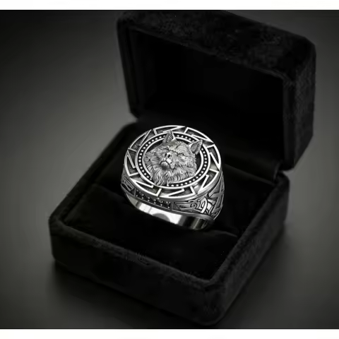925 Sterling Silver Ring Retro Wolf Totem Thai Silver Ring Warrior Wolf Head Men's Ring